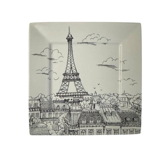 222Fifth Salad Plates Dine in a Parisian Daydream Square Eiffel Tower Set of 4 - Picture 3 of 4
